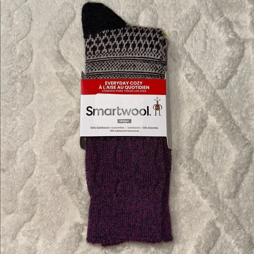 SmartWool XL Women’s Purple Gray Ivory Everyday Popcorn Merino Wool Blend Socks